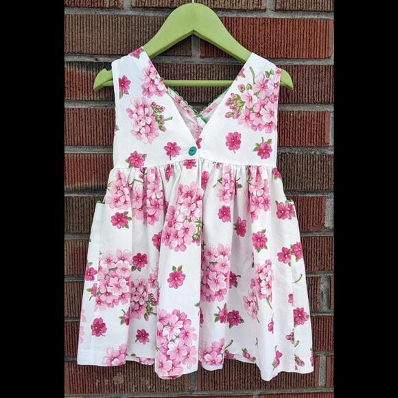 2T Vintage Toddler Dress, White with Pink Flowers, Pockets, 1980-90s - Picture 5 of 7